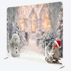 Aperturee - Aperturee Snowman Tree Snowy Christmas Pillow Case Backdrop