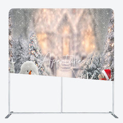 Aperturee - Aperturee Snowman Tree Snowy Christmas Pillow Case Backdrop