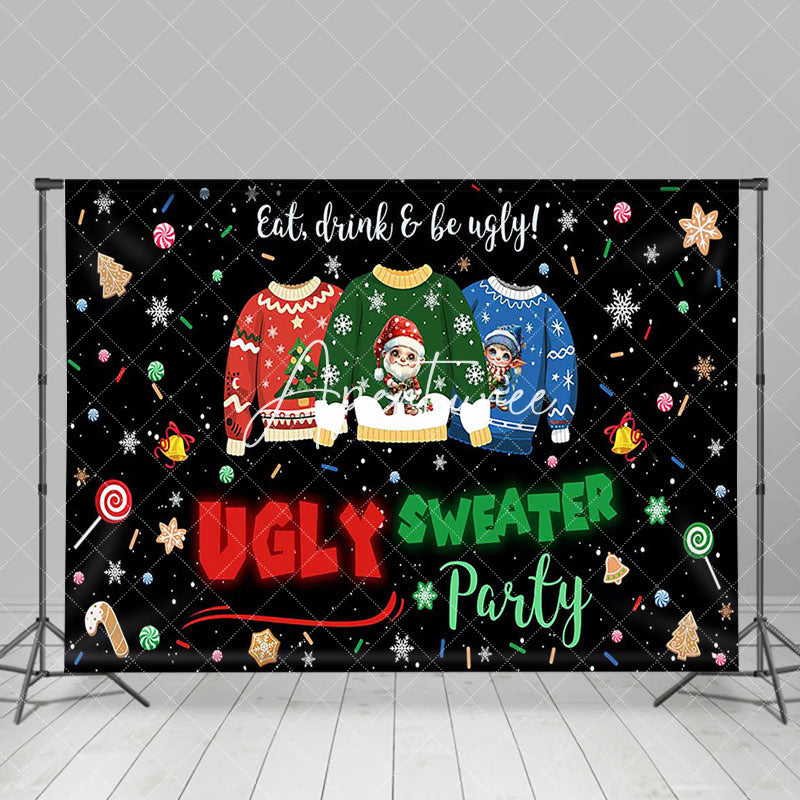 Aperturee - Aperturee Snowy Black Ugly Sweater Christmas Party Backdrop