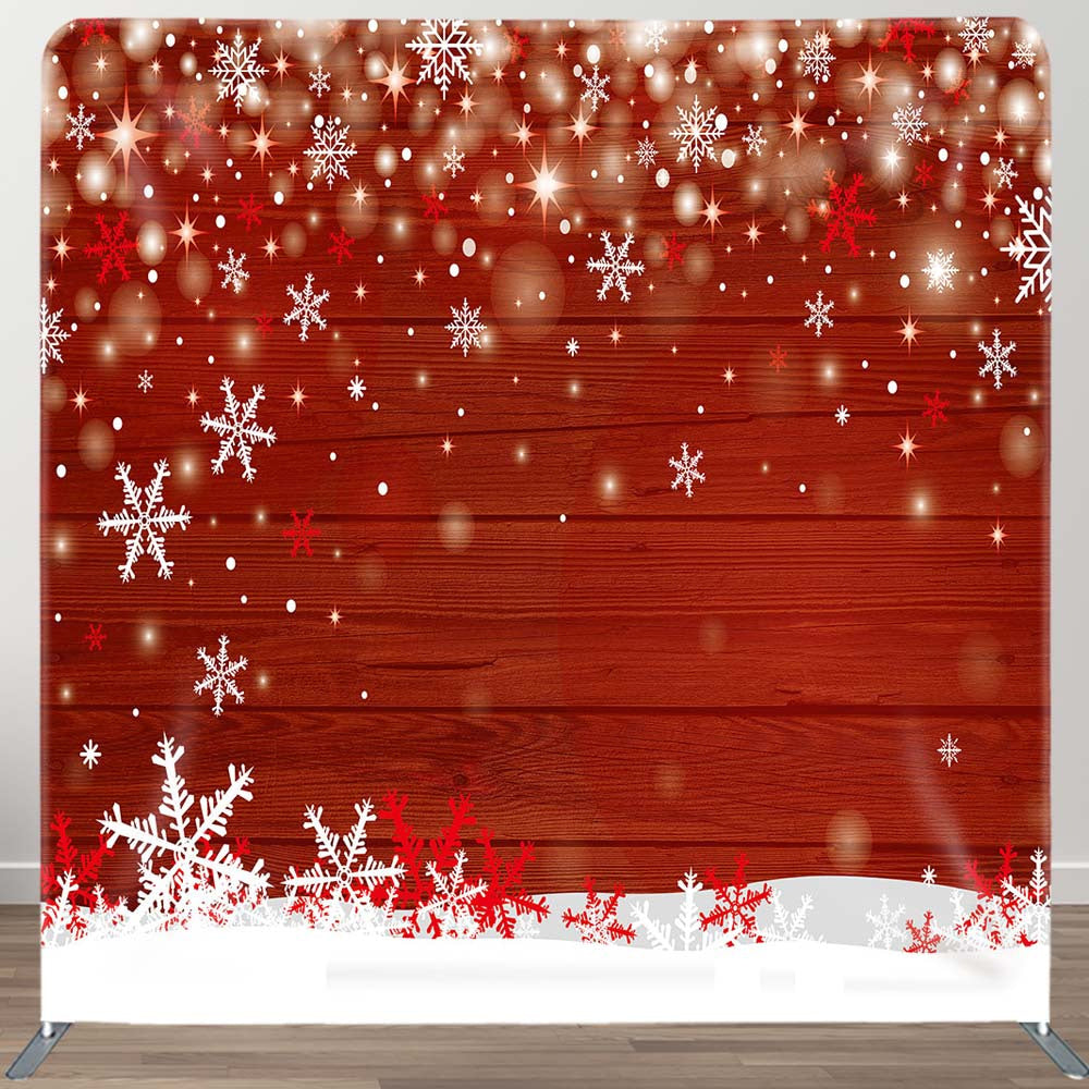 Aperturee - Aperturee Snowy Bokeh Wood Christmas Tension Fabric Backdrop