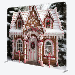 Aperturee - Aperturee Snowy Cake House Christmas Square Tension Backdrop