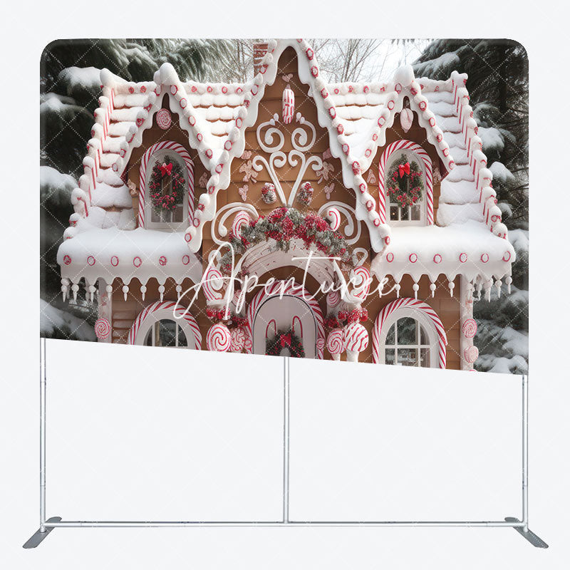 Aperturee - Aperturee Snowy Cake House Christmas Square Tension Backdrop