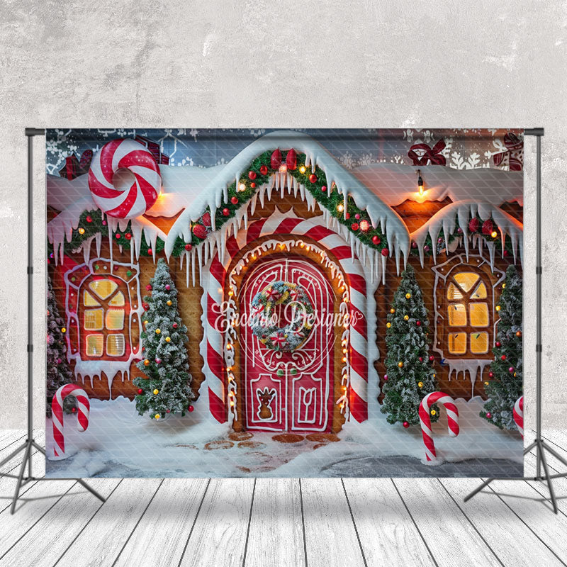 Aperturee - Aperturee Snowy Candy Gingerbread House Christmas Backdrop