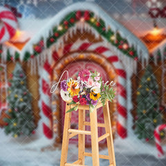 Aperturee - Aperturee Snowy Candy Gingerbread House Christmas Backdrop