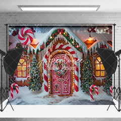 Aperturee - Aperturee Snowy Candy Gingerbread House Christmas Backdrop