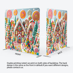 Aperturee - Aperturee Snowy Candyland House Square Arch Christmas Backdrop