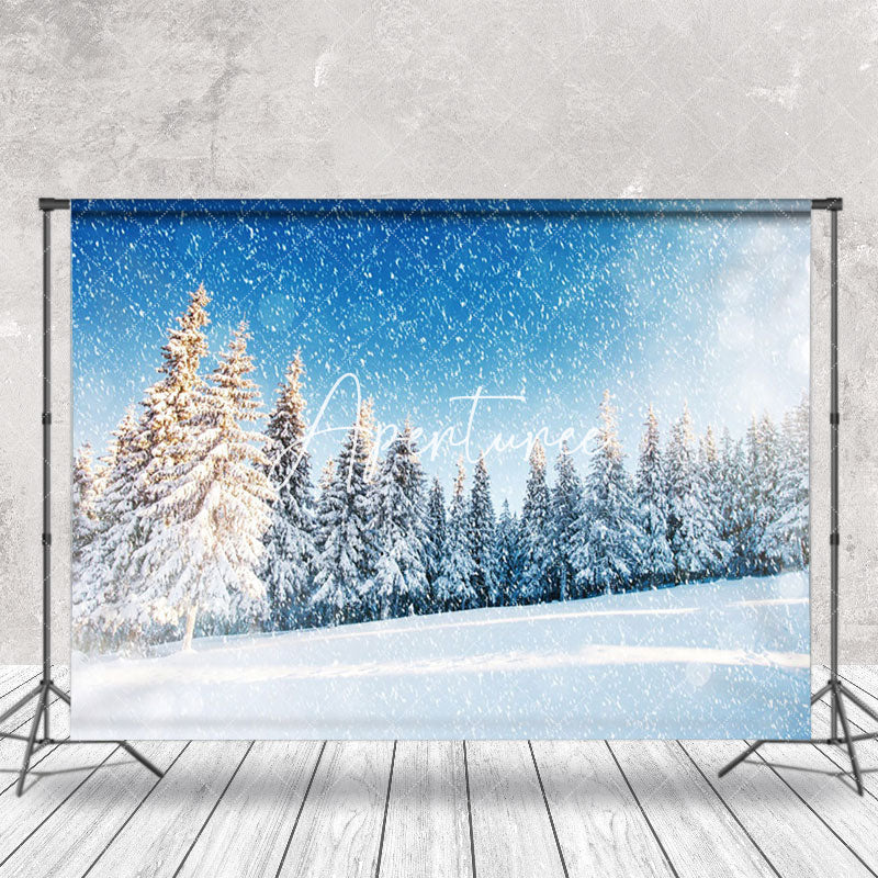 Aperturee - Aperturee Snowy Cedar Forest Blue Wonderland Winter Backdrop