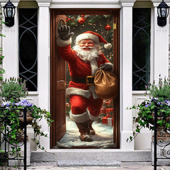 Aperturee - Aperturee Snowy Christmas Gift Santa Claus Knocking Door Cover