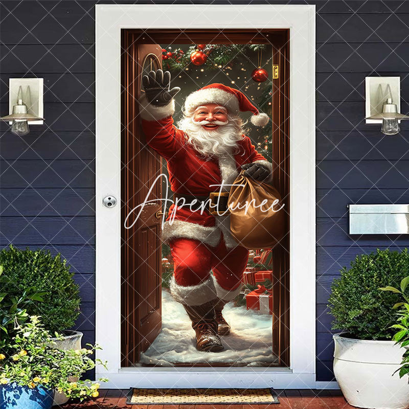 Aperturee - Aperturee Snowy Christmas Gift Santa Claus Knocking Door Cover