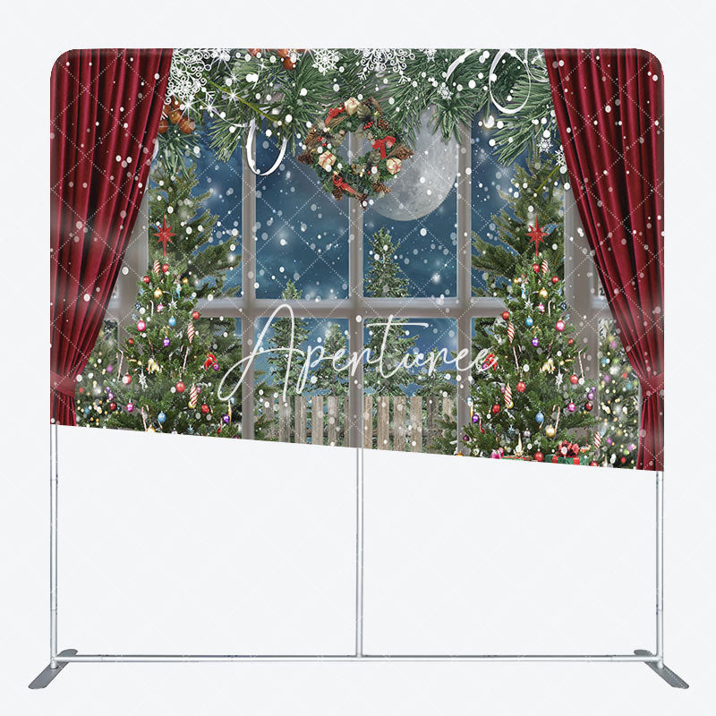 Aperturee - Aperturee Snowy Christmas Gifts Red Curtain Tension Fabric Backdrop