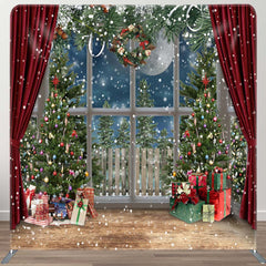 Aperturee - Aperturee Snowy Christmas Gifts Red Curtain Tension Fabric Backdrop