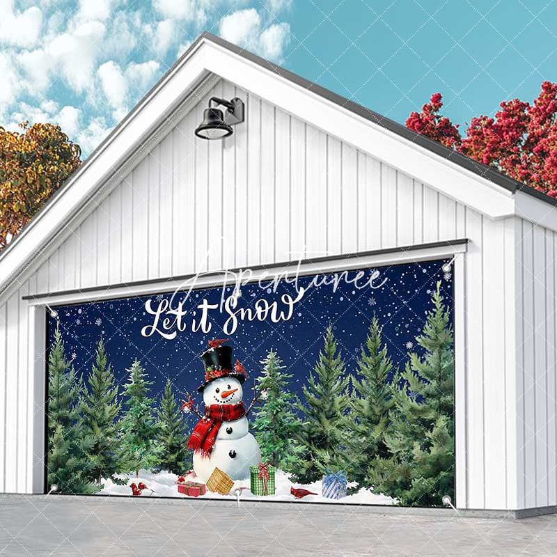 Aperturee - Aperturee Snowy Christmas Night Let It Snow Garage Door Banner