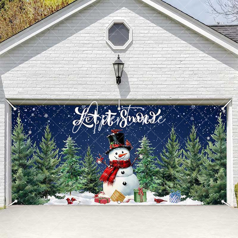 Aperturee - Aperturee Snowy Christmas Night Let It Snow Garage Door Banner