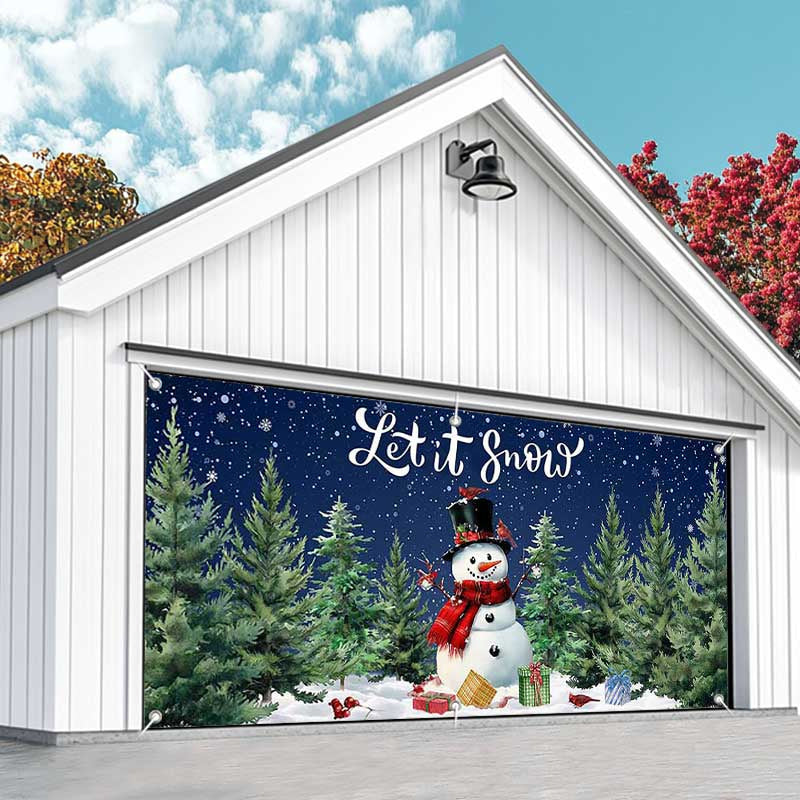 Aperturee - Aperturee Snowy Christmas Night Let It Snow Garage Door Banner