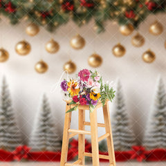 Aperturee - Aperturee Snowy Christmas Tree Gold Xmas Photography Backdrop