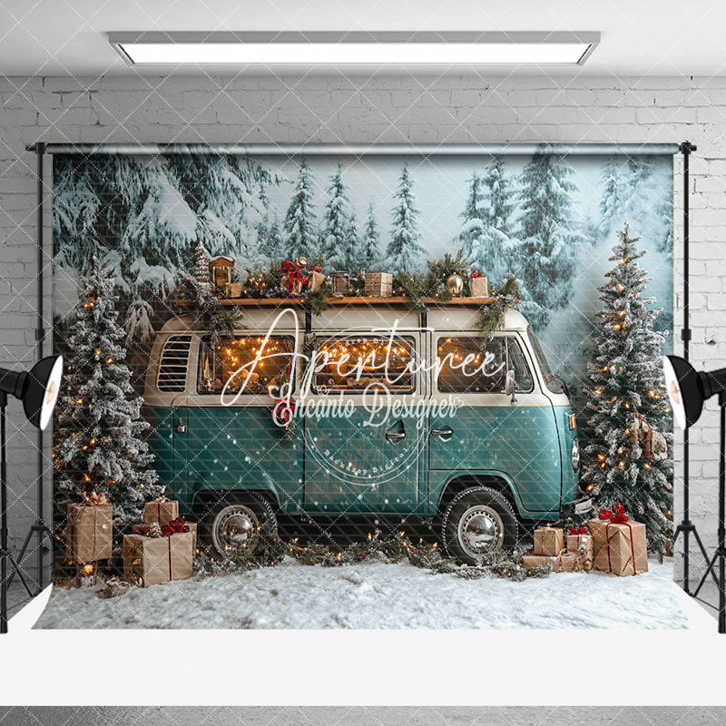 Aperturee - Aperturee Snowy Christmas Vibe Car Forest Room Set Backdrop