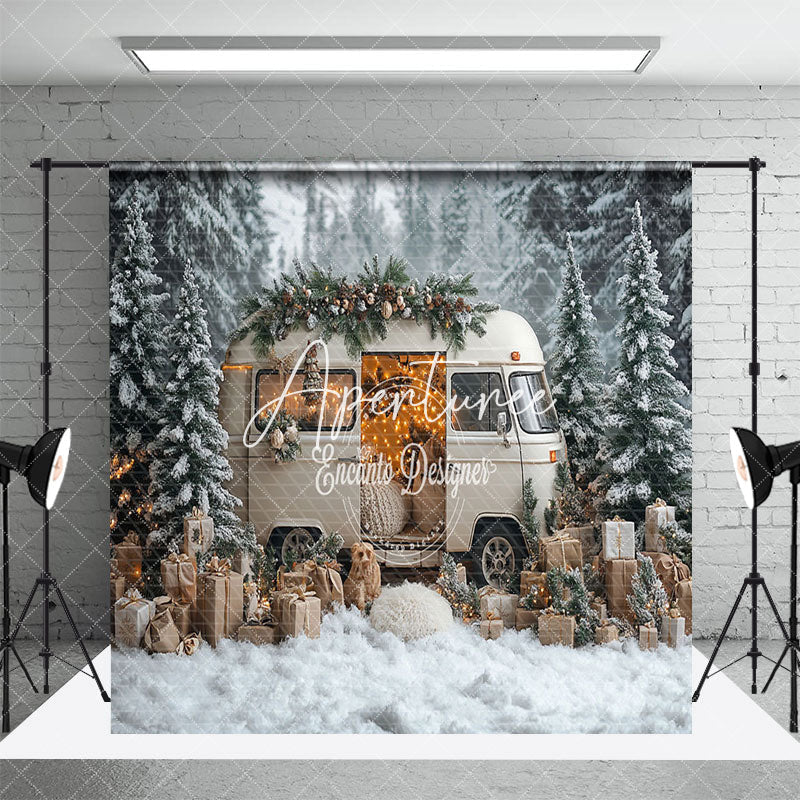 Aperturee - Aperturee Snowy Christmas Vibe Car Forest Room Set Backdrop