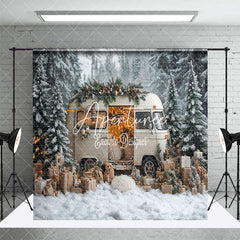 Aperturee - Aperturee Snowy Christmas Vibe Car Forest Room Set Backdrop