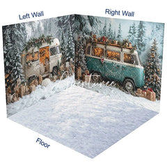 Aperturee - Aperturee Snowy Christmas Vibe Car Forest Room Set Backdrop