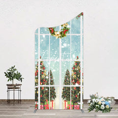 Aperturee - Aperturee Snowy Christmas Wreath Window Scene Arch Backdrop