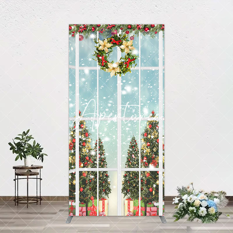 Aperturee - Aperturee Snowy Christmas Wreath Window Scene Arch Backdrop