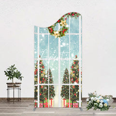 Aperturee - Aperturee Snowy Christmas Wreath Window Scene Arch Backdrop