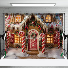 Aperturee - Aperturee Snowy Colorful Gingerbread House Christmas Backdrop