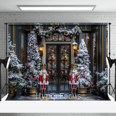 Aperturee - Aperturee Snowy Dark Navy Christmas Nutcracker Shop Backdrop