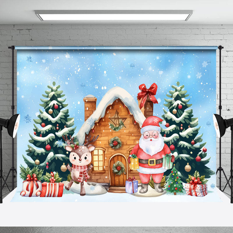 Aperturee - Aperturee Snowy Elk Santa Festive Christmas Cabin Backdrop