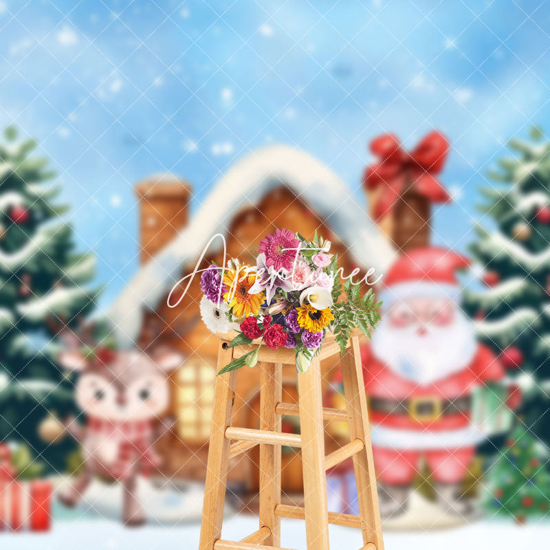 Aperturee - Aperturee Snowy Elk Santa Festive Christmas Cabin Backdrop