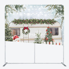 Aperturee - Aperturee Snowy Fence Bus Christmas Tension Fabric Backdrop