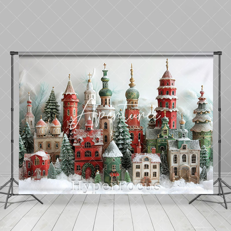 Aperturee - Aperturee Snowy Festive Christmas Vibe Village Photo Backdrop