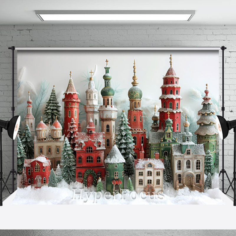 Aperturee - Aperturee Snowy Festive Christmas Vibe Village Photo Backdrop