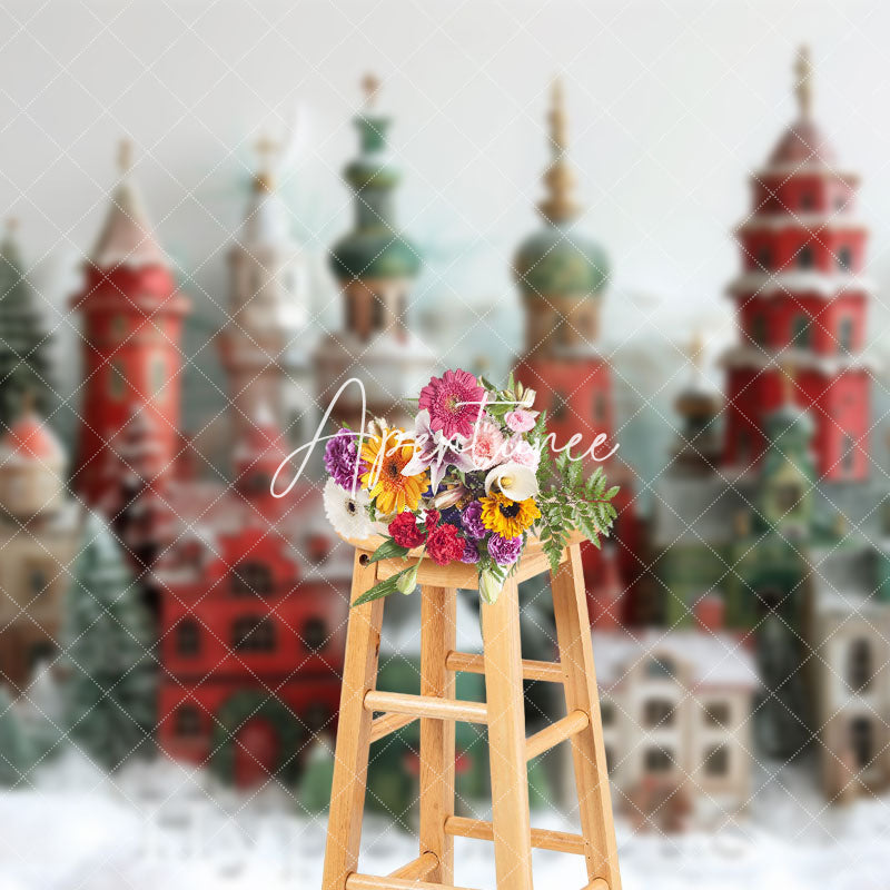 Aperturee - Aperturee Snowy Festive Christmas Vibe Village Photo Backdrop