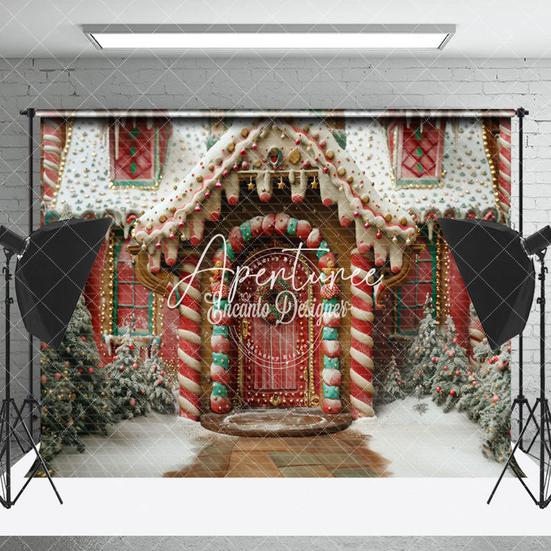 Aperturee - Aperturee Snowy Festive Gingerbread House Christmas Backdrop