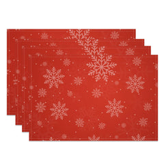 Aperturee - Aperturee Snowy Festive Red Christmas Vibe Set Of 4 Placemats