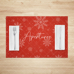 Aperturee - Aperturee Snowy Festive Red Christmas Vibe Set Of 4 Placemats