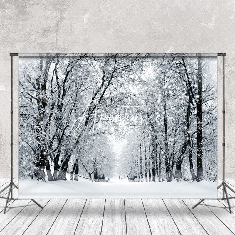 Aperturee - Aperturee Snowy Field Forest Trunk Winter Photography Backdrop