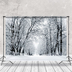 Aperturee - Aperturee Snowy Field Forest Trunk Winter Photography Backdrop