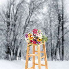 Aperturee - Aperturee Snowy Field Forest Trunk Winter Photography Backdrop