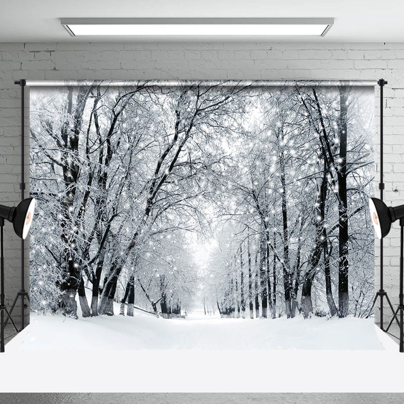 Aperturee - Aperturee Snowy Field Forest Trunk Winter Photography Backdrop