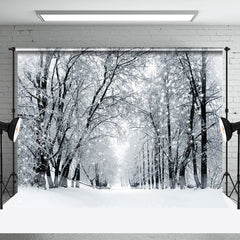 Aperturee - Aperturee Snowy Field Forest Trunk Winter Photography Backdrop