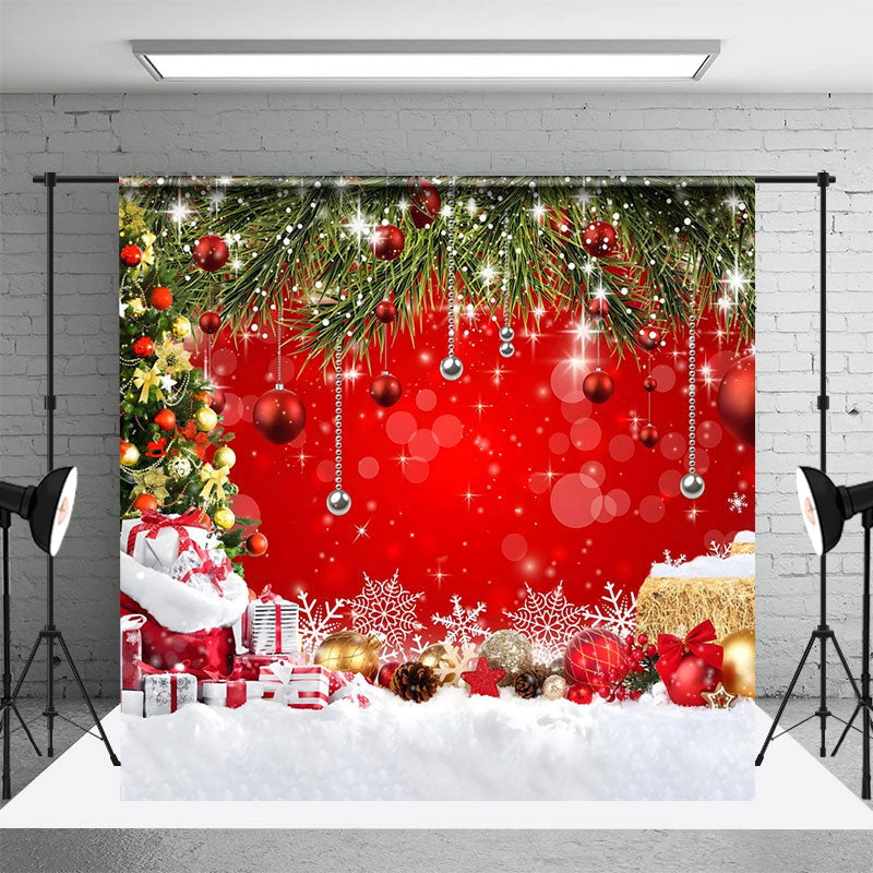 Aperturee - Aperturee Snowy Field Gifts Bells Red Christmas Vibe Backdrop