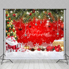 Aperturee - Aperturee Snowy Field Gifts Bells Red Christmas Vibe Backdrop