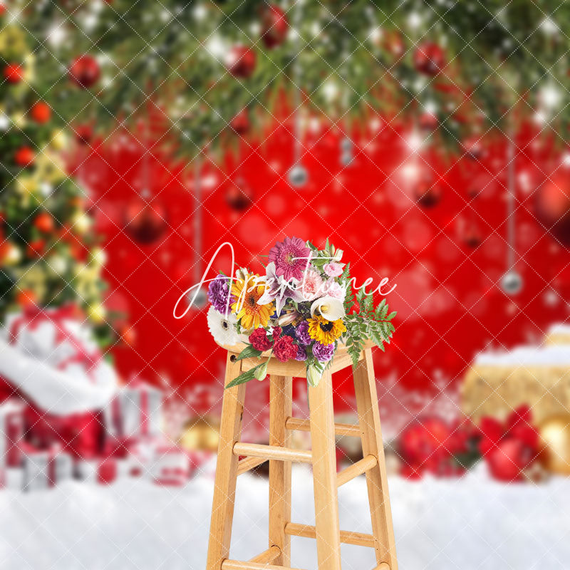 Aperturee - Aperturee Snowy Field Gifts Bells Red Christmas Vibe Backdrop