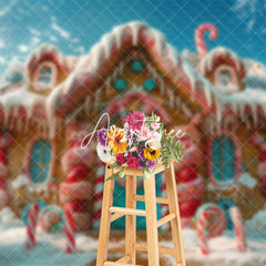 Aperturee - Aperturee Snowy Field Gingerbread House Christmas Backdrop