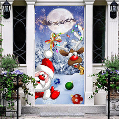 Aperturee - Aperturee Snowy Field Moon Night Santa Christmas Door Cover