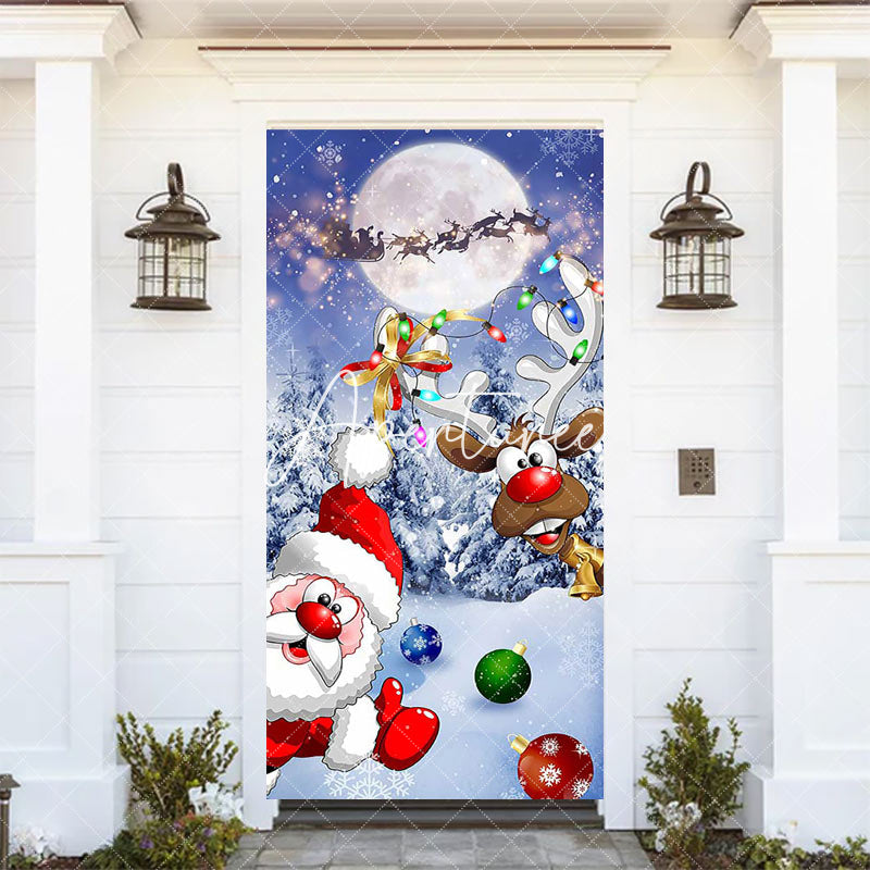 Aperturee - Aperturee Snowy Field Moon Night Santa Christmas Door Cover