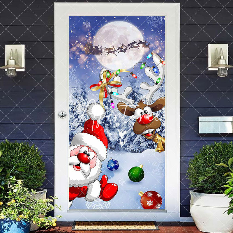 Aperturee - Aperturee Snowy Field Moon Night Santa Christmas Door Cover