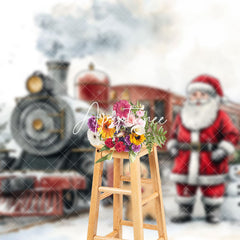 Aperturee - Aperturee Snowy Field Santa Train Gifts Christmas Backdrop